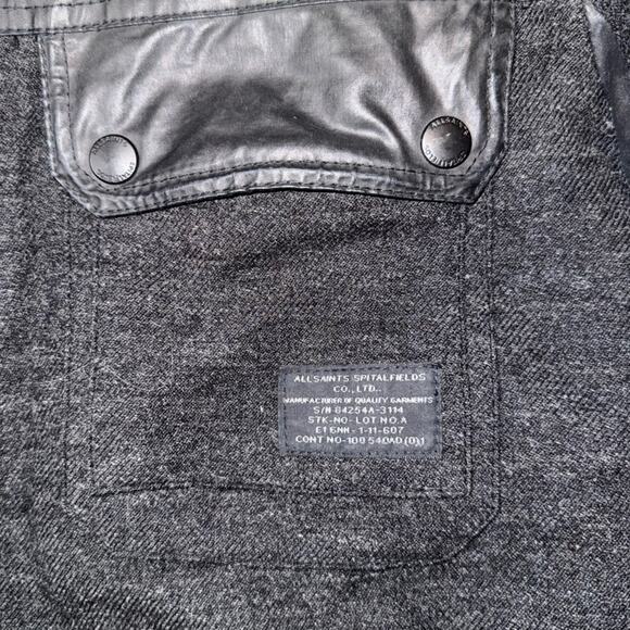 ALL SAINTS Spitalfields Men's Wool and Faux Leather Down Filled Parka Size XL - Picture 4 of 9